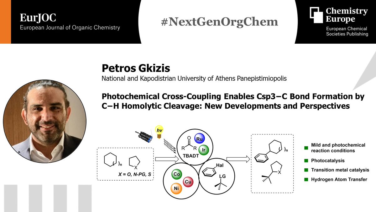 This week, we feature the #OpenAccess review by <a href="/GKI13/">西場弘治</a> on photochemical cross-coupling for Csp3-C bond formation by C-H homolytic cleavage, part of our #NextGenOrgChem collection.

Nominated by our Board Member <a href="/KokotosCG/">Kokotos CG Research Group</a>

➡️doi.org/10.1002/ejoc.2…