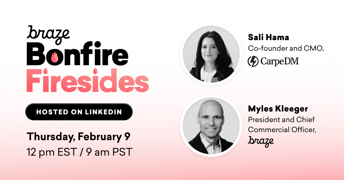 Braze's tweet photo. We're sitting down with @CarpeDM to dive into how the #T4BF helped unlock customer insights that changed assumptions for the dating app for Black professionals. 

Tune in live this Thursday to learn more and apply for the #TFBF before apps close on 2/19 👉 https://t.co/WSoTPakOyc https://t.co/7fTqgOapl8