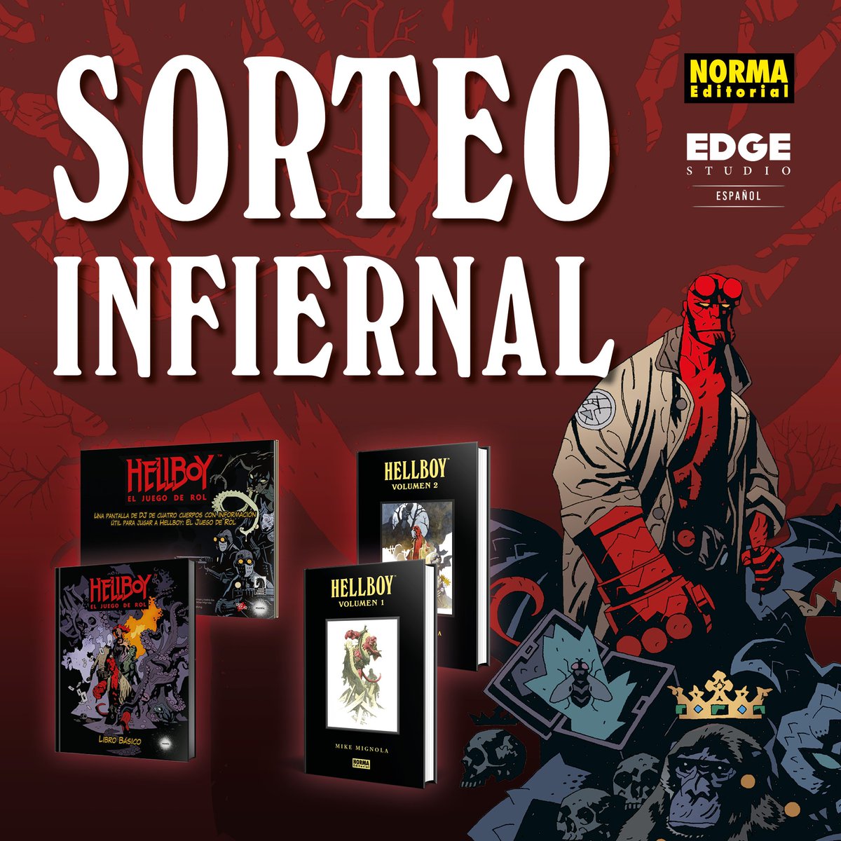 Os traemos un SORTEO de HELLBOY con los amigos de Edge Studio, ¡atentos los roleros y fans del demonio rojo! Podéis ganar:

🎲 HELLBOY: El juego de rol
👹 HELLBOY: Ed. Integral 1 y 2

Para participar⬇️

✅ Sigue a <a href="/EdgeStudioEs/">Edge Studio España</a> y <a href="/NormaEditorial/">Norma Editorial</a>
🔃 Haz RT
📢 Menciona a un amigo