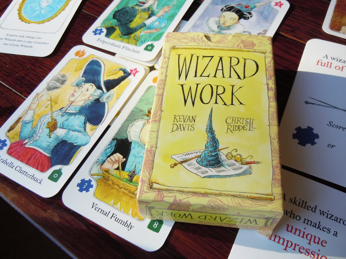 Wizard Work, a card game I've developed with <a href="/chrisriddell50/">chris riddell</a> for @betonmond, is now available to pre-order. It's a push-your-luck game about recruiting a team of wizards to meet the randomly-generated needs of fairytale clients. cyclingfish.bigcartel.com/product/wizard…