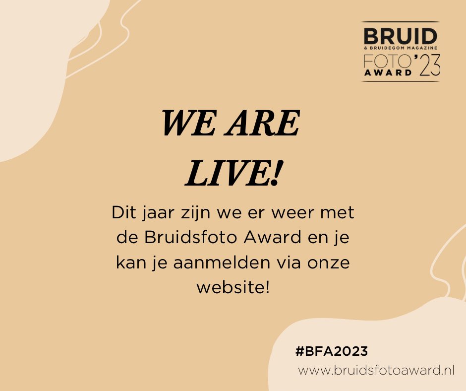 Je kan weer insturen voor de Bruidsfoto Award, want we zijn live met alweer de 18e editie! Insturen kan tot en met 28 februari, wees er dus snel bij! 🤩📸 
bruidsfotoaward.nl 

#bruidsfotoaward2023 #bruidsfotografie #fotografie #fotowedstrijd #trouwfotografie #trouwen
