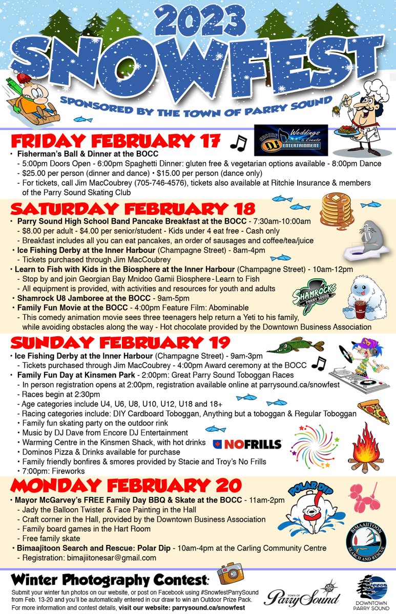 Check out our Snowfest Schedule! More details available at parrysound.ca/snowfest