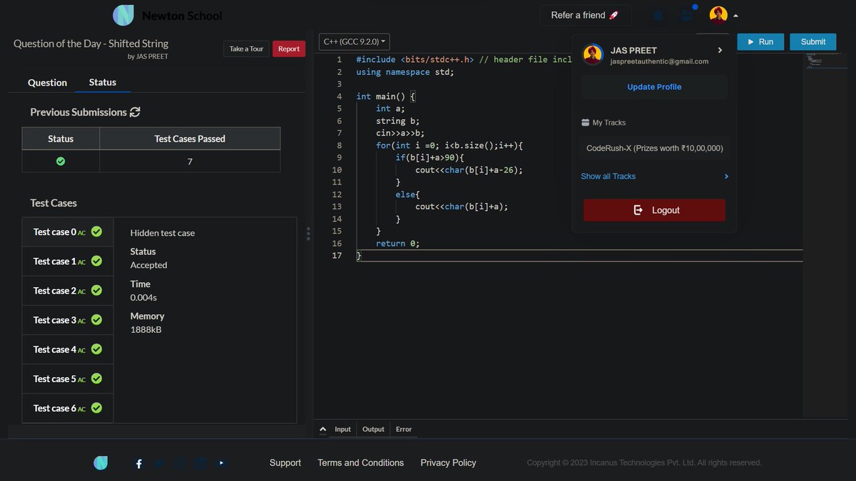 jaspreetinfosec's tweet image. Today I have solved Shifted String using #cpp
#Day22 of #30daysofcode
#community #coding #programming @everydaycoder #competitiveprogramming #codingchallenge #dsa #bubbleupcommunity