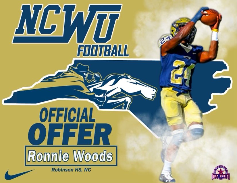 Ronnie Woods (@ronniewoods_23) on Twitter photo I am honored to say I’ve received my first offer from North Carolina Wesleyan. Thank you to Coach Blake for this opportunity. <a href="/RobinsonFBall/">Robinson Football</a>
<a href="/BishopSports/">North Carolina Wesleyan Athletics</a> I am honored to say I’ve received my first offer from North Carolina Wesleyan. Thank you to Coach Blake for this opportunity. <a href="/RobinsonFBall/">Robinson Football</a>
<a href="/BishopSports/">North Carolina Wesleyan Athletics</a>