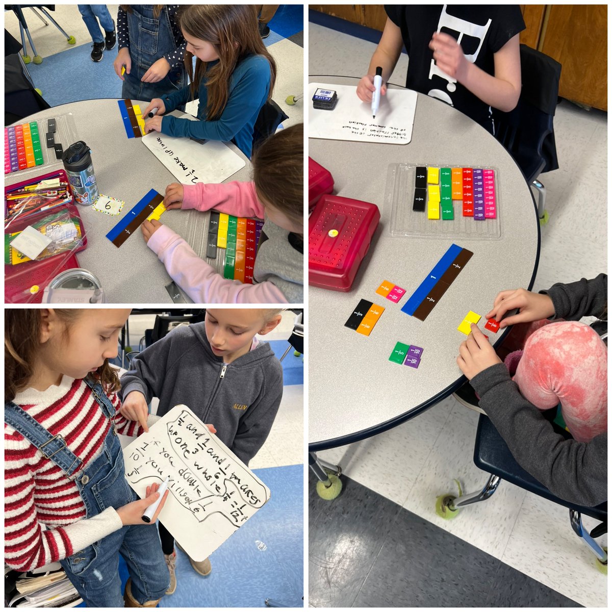 Mrs_JCrawford's tweet image. Third grade mathematicians are having a blast exploring fractions using fraction tiles! They are building, creating, and comparing fractions! They are noticing some awesome things! #teachingforunderstanding #CPA