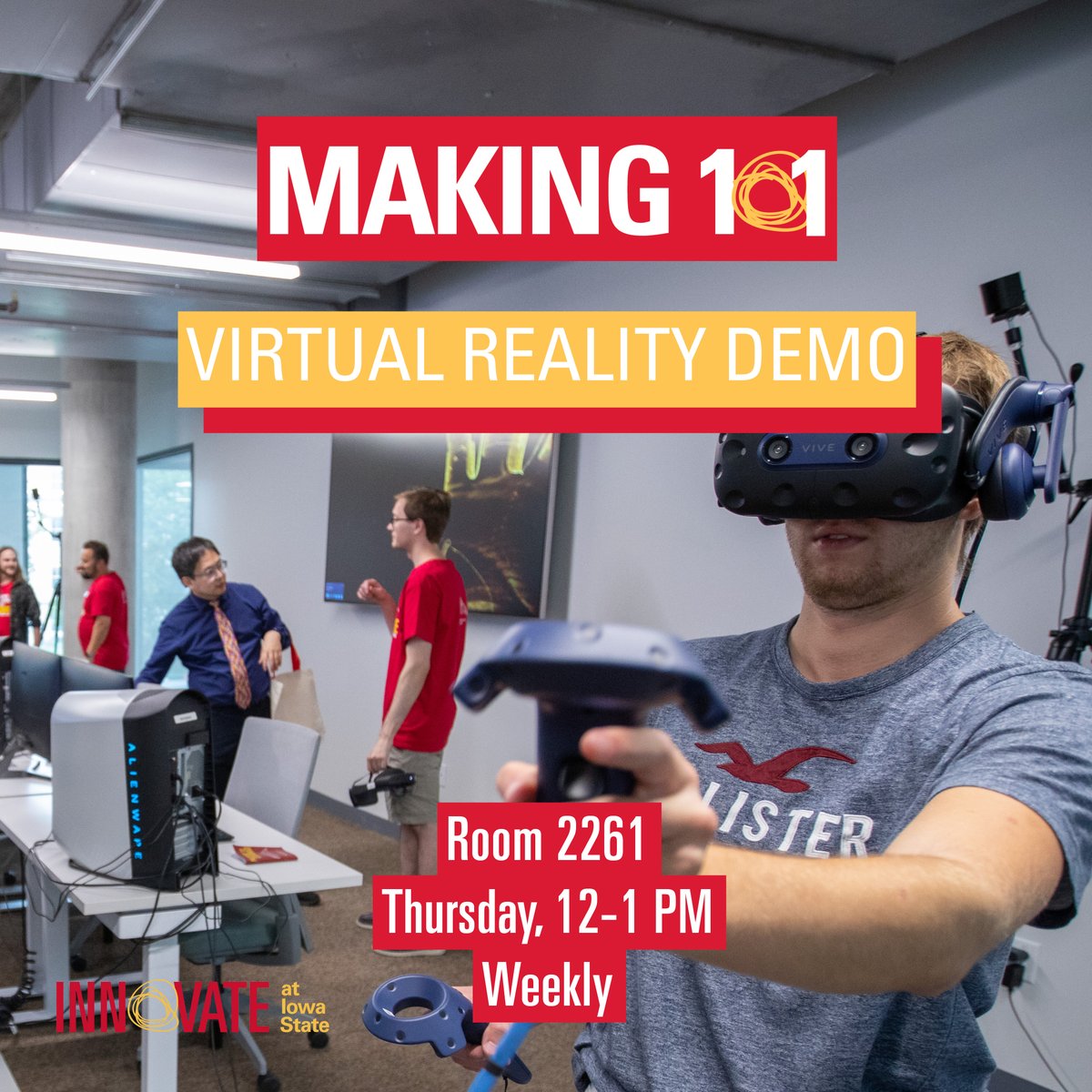 CyclonesInnov8's tweet photo. Happy Makerspace Monday! Want to find out more about the Makerspaces in the Student Innovation Center? Sign up for one of our Making 101 workshops for an introduction to what you can create here! Open to all students!
#IowaStateInnovates #DigitalMediaStudio #VizLab https://t.co/PBWiLBXxYx