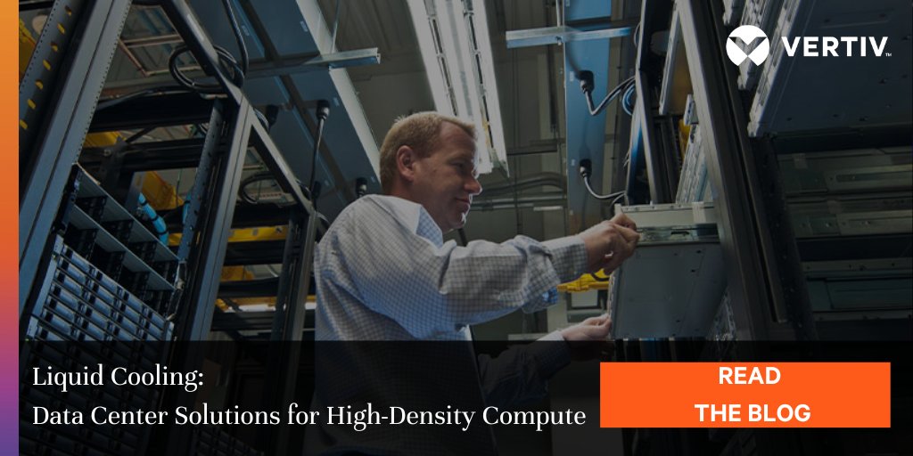 Vertiv's tweet image. Modern #datacenters are at a crossroads. Air cooling will not be able to meet the #highdensitycomputing demands within the next 5-10 years. Now is the time to embrace the coming change and plan for it before that time comes. Discover more ms.spr.ly/6016ehJGq 
#liquidcooling