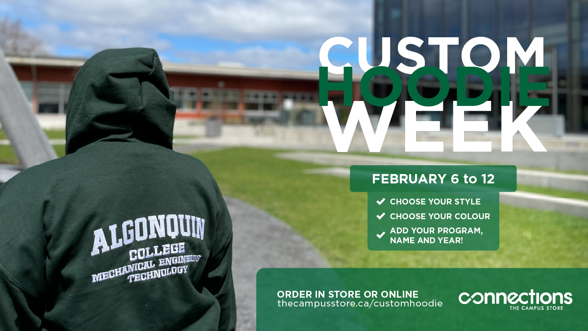 ACCampusService's tweet photo. Custom Hoodie Week is HERE! 📣🙌🎉

Order yours from Feb. 6 to 12:

✅ Add your program name or grad/alumni
✅ Add your graduation year and/or name on sleeve
✅ Choose your colour
✅ Choose your hoodie style (pullover or zip-up)

More info: https://t.co/vg1QjPTa7z https://t.co/90gbAuBlxV