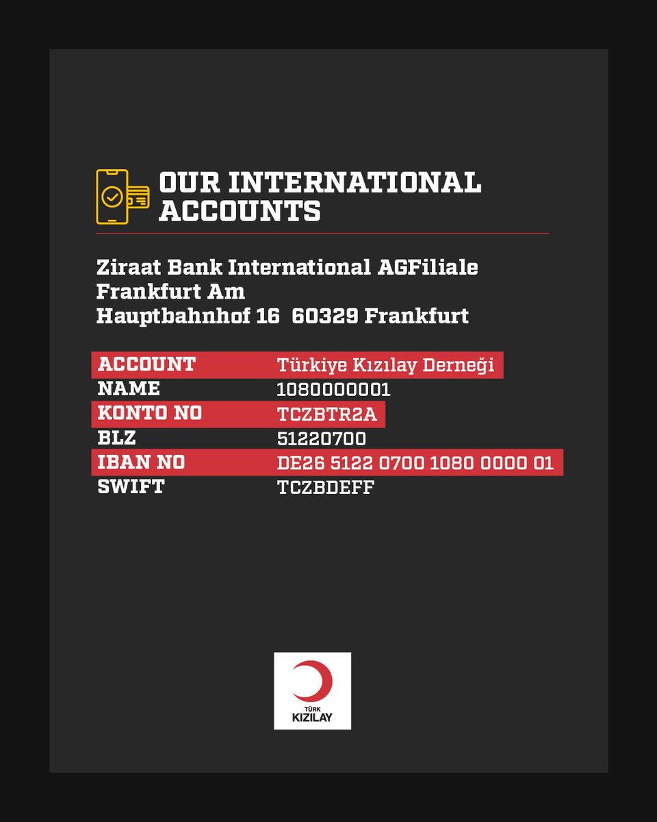 RedCrescent's tweet image. 🟥 Since the earthquake;

 ❝How can I help?❞,
 ❝How can I donate?❞

Here are our bank details to answer all these questions:🔻