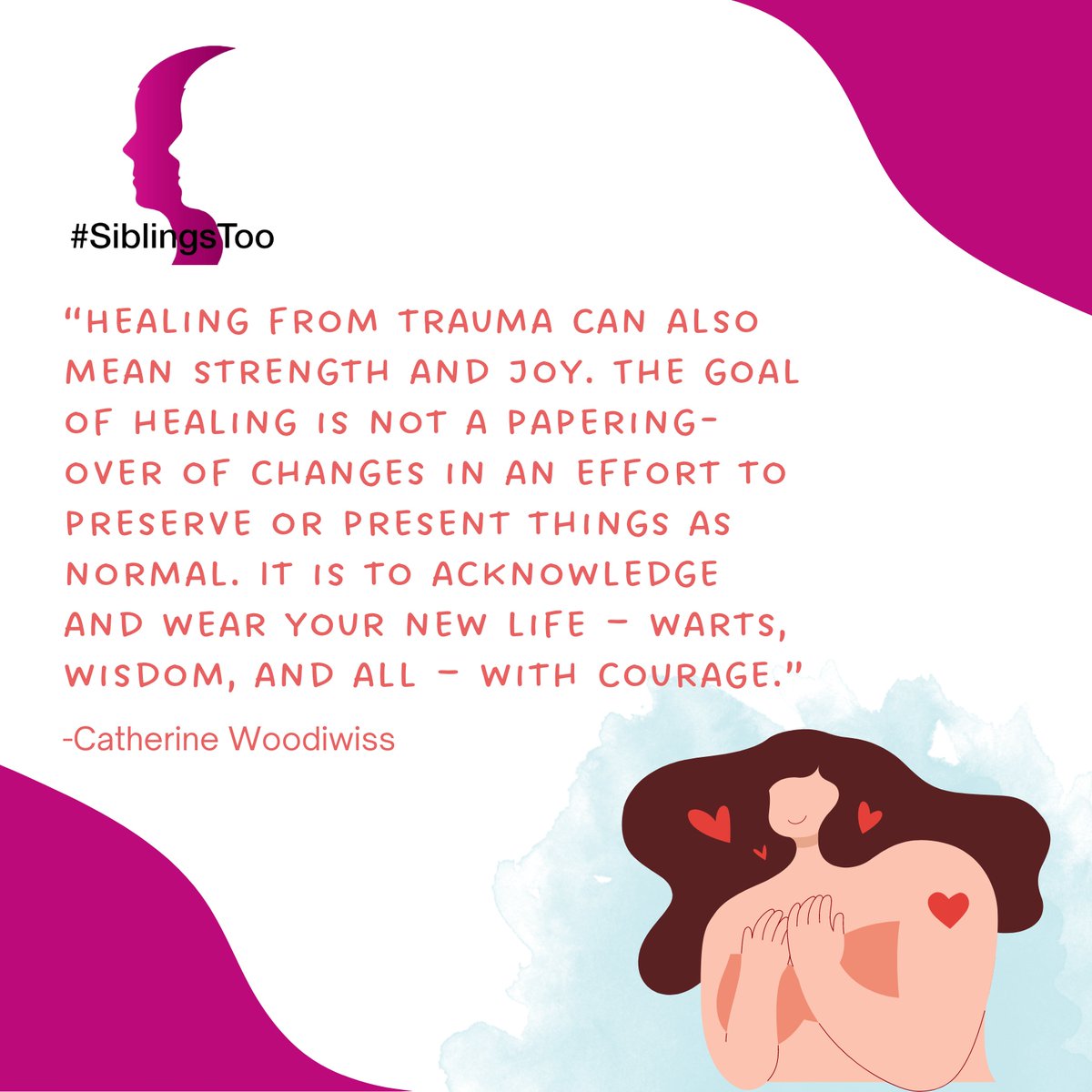 Healing is not about trying to hide or ignore the effects of trauma, but rather acknowledging &amp; accepting them as part of one's new life.

Healing is a courageous process &amp; by facing new challenges and changes, one can gain wisdom and strength.

#SiblingsToo #notchildsplay #SSA
