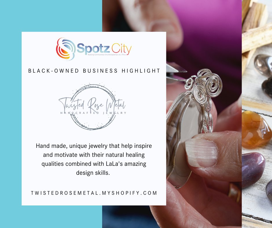 SpotzCity's tweet photo. Jewelry designer LaLa Warrens' tagline for her business is to "be bold, be uniquely you" and her handmade jewelry is both bold and unique. 

Shop here!  
https://t.co/Jb67ztHu8e  
  
#jewerlydesigner #blackownedbusiness #womanownedbusiness #shopsmallbusiness #twistedrosemetal https://t.co/tiCHfRU3VU
