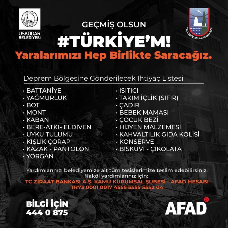 DEĞERLİ ÖĞRETMEN ARKADAŞLARIM, VELİLERİMİZ VE SEVGİLİ ÖĞRENCİLERİMİZ;
DEPREMDEN ZARAR GÖREN VATANDAŞLARIMIZA ULAŞTIRILMAK ÜZERE:
GÖRSELDE YAZAN MALZEMELERİ *TASNİF EDEREK, OKULUMUZDA TOPLANMASINI SAĞLAYALIM.*