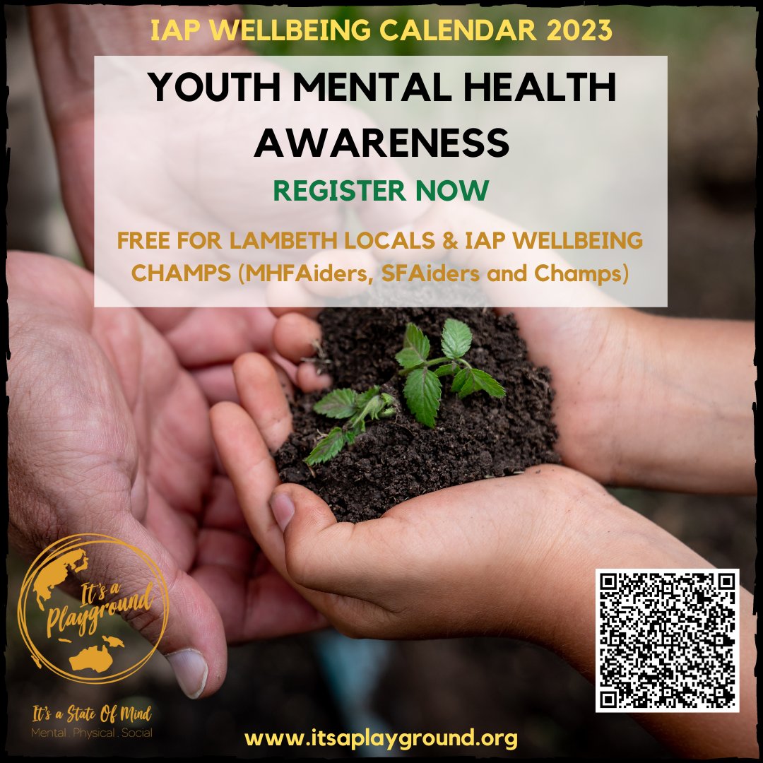 The IAP Calendar Wellbeing Workshop this month will be on "Mental Health Awareness for Young People". 

Wednesday 15th February at 12pm UTC. 

Register for this and any other IAP Wellbeing Education Workshops: bit.ly/3wmSftx 

#wellbeing #wellness #itsaplayground