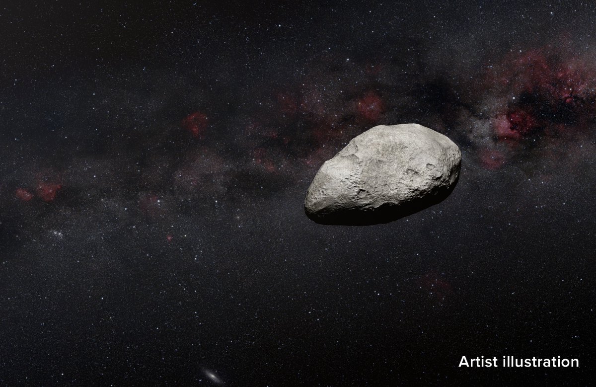 Teeny tiny photobomb! 📸

Scientists found a surprise while looking through test data from Webb’s MIRI instrument. Webb serendipitously captured an asteroid (illustrated here) just 100-200 meters in length — likely its smallest object seen yet: go.nasa.gov/3Yt43Xm
