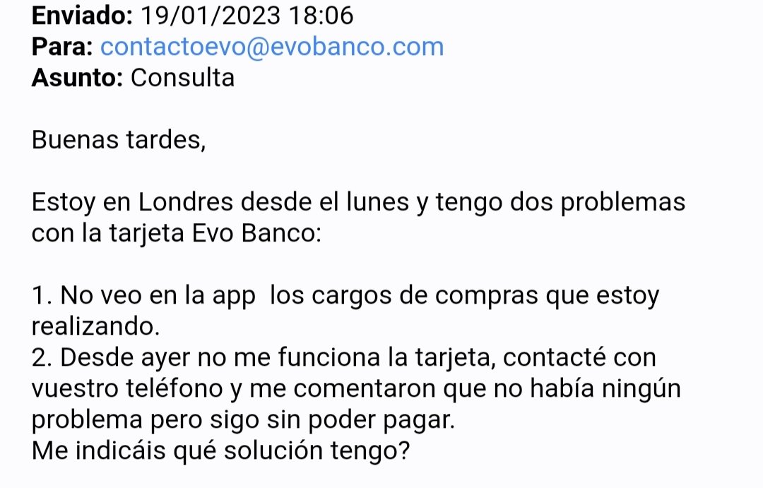 tormojuana's tweet photo. @EVObanco Os voy a poner como ejemplo en mis clases de MALA fidelización a un cte: no obtengo respuesta y pido duplicado de tarjeta (a través de la App of course),me responden a los 15 días y la solución es que tengo que llamar. ¿De verdad? ¿Banca diferente y online? Uffff https://t.co/I1QiLdbzUG