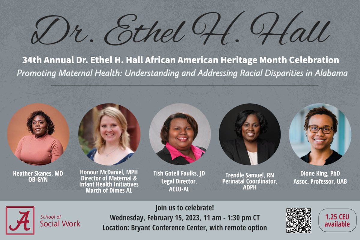 Register and join us for the 34th Annual Dr. Ethel H. Hall Colloquium, our African American Heritage Month Celebration!⠀
Register here: bit.ly/3JC446V 
⠀
#UASSW #ChangingTidesThroughSocialJustice #SocialWork #UA #BlackHistoryMonth