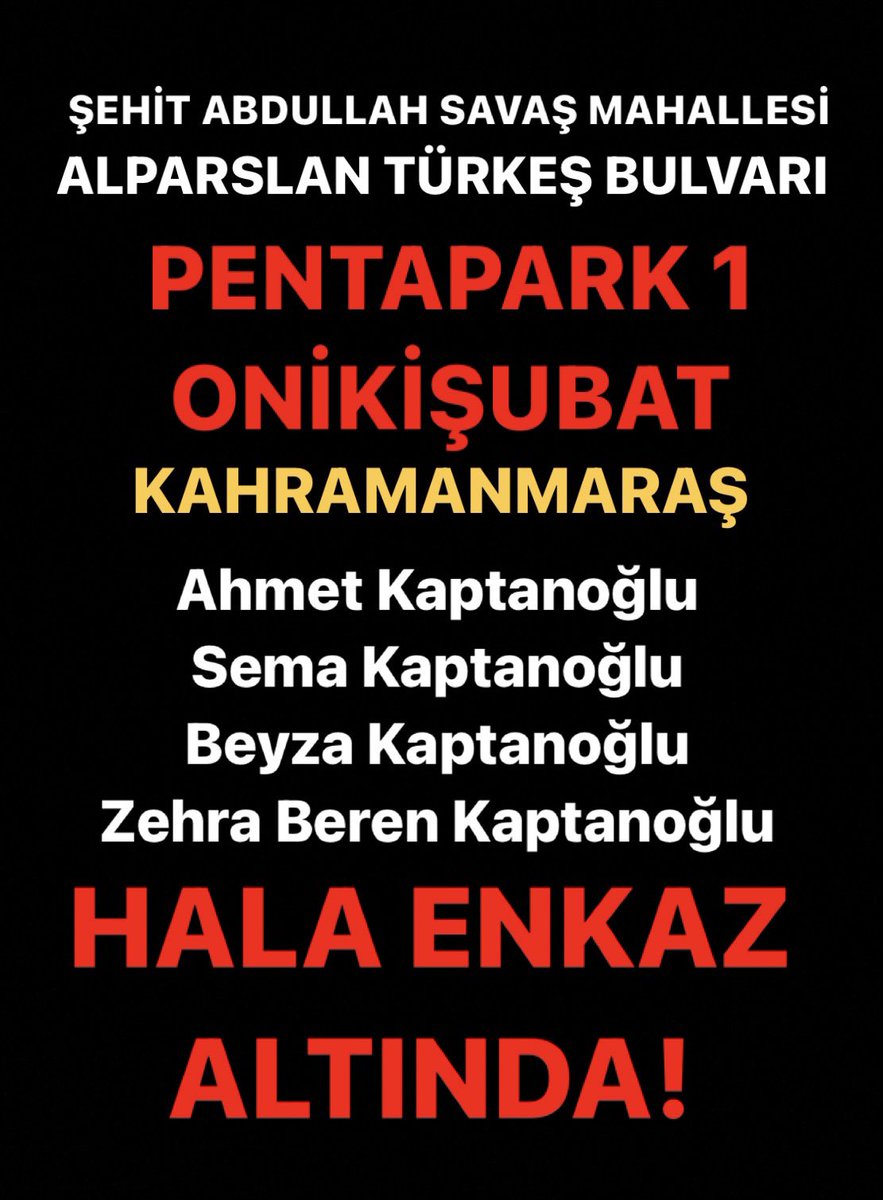 YARDIM HALA ULAŞMAMIŞ <a href="/haluklevent/">Haluk Levent ( Ahbap Ekibi )</a> <a href="/jahreindota/">Jahrein</a> <a href="/pqueenn/">osman</a> <a href="/AFADKMaras/">AFAD Kahramanmaraş</a> <a href="/DepremDairesi/">AFAD Deprem</a>