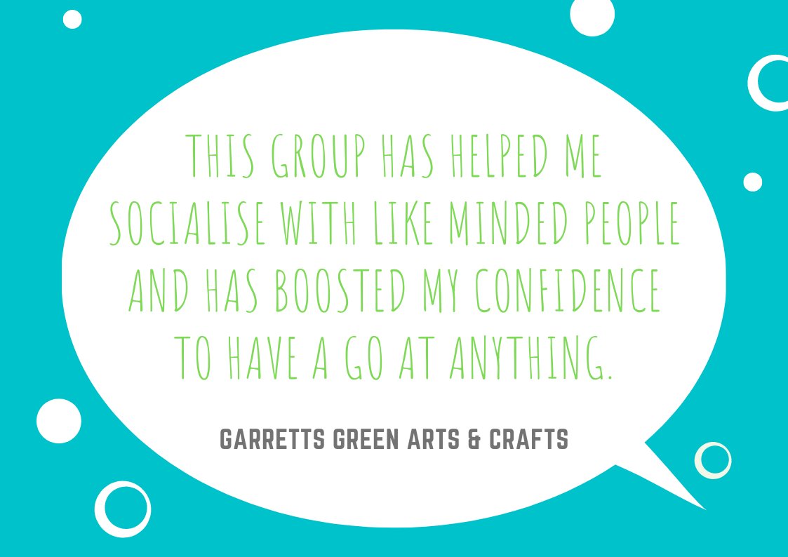 ArtsInTheYard's tweet photo. It's the #skills #friendships &amp; personal #achievements that develop from our #creative #workshops. And this quote from one of our #GarrettsGreen #ArtsAndCrafts participants is wonderful to see just that. 
To find out more email: kelly@artsintheyard.org
#GarrettsGreenArtsAndCrafts https://t.co/kg7rYi2bVu