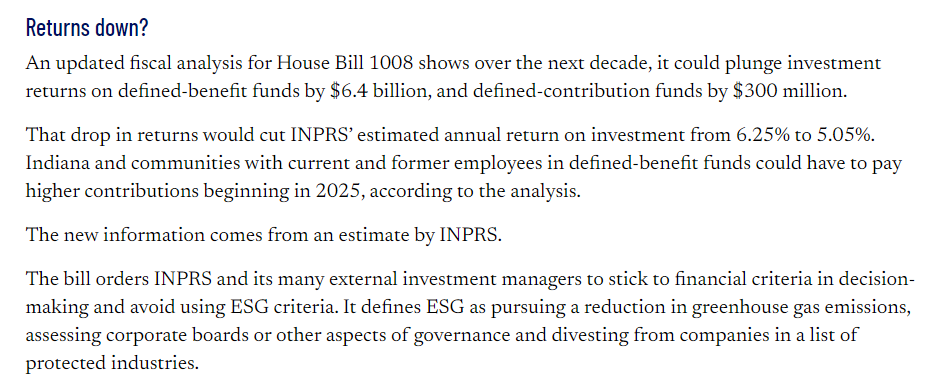 inhsedems's tweet photo. HB 1008, the anti-ESG bill, would drop state pension returns by $6.7 billion over 10 yrs.

This isn't anti-ESG. It's anti-free market. It's anti-retiree. It's anti-best compensation for your hard work.

The GOP is playing games with your pension returns.

https://t.co/5OKVajy639 https://t.co/qtDuUsfYMx