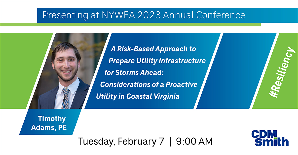 As a key member of #CDMSmith’s Climate Resilience team and a @UMass Amherst and @MIT alum, Timothy Adams is a respected water resource engineer working to create climate-resilient solutions for our clients and the world. Hear @tbadams45 take on utility infrastructure @NYWEA 2/7.