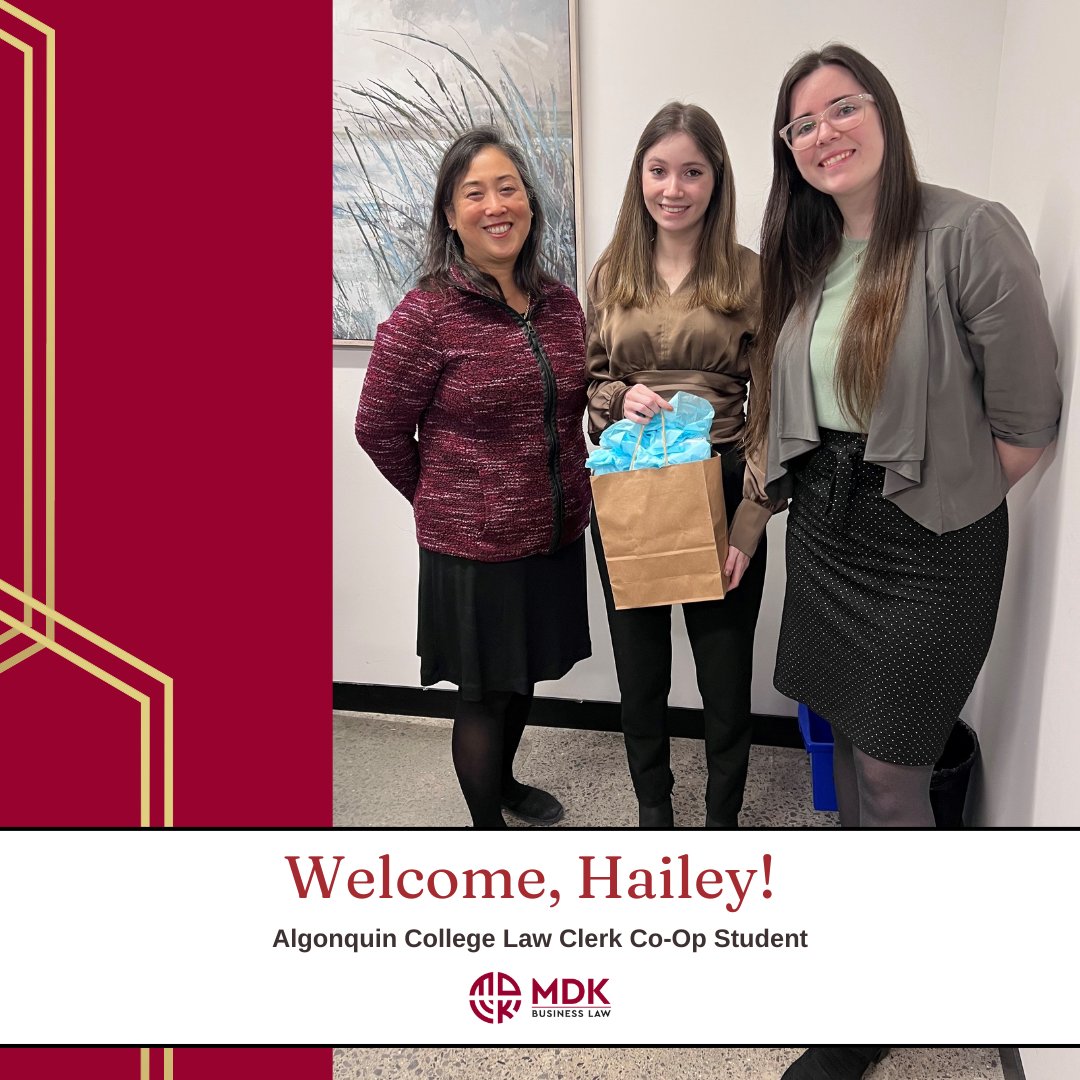 Last week, we welcomed Hailey Fowler to MDK! She joins us from Algonquin College and will be completing her Law Clerk student co-op placement with us.

#BusinessLaw #CorporateLaw #StudentSuccess