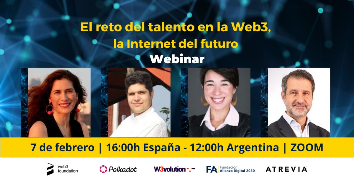 "El reto del talento en la Web 3.0, la Internet del futuro"

Mañana, martes 07/02 🗓️
16hs🇪🇸 - 12hs 🇦🇷 

Junto a expertos en #blockchain que nos contarán cómo fomentar y atraer el talento hacia las tecnologías más disruptivas. 

¡Contamos contigo!🔽

👉 bit.ly/3Jn6Ug8
