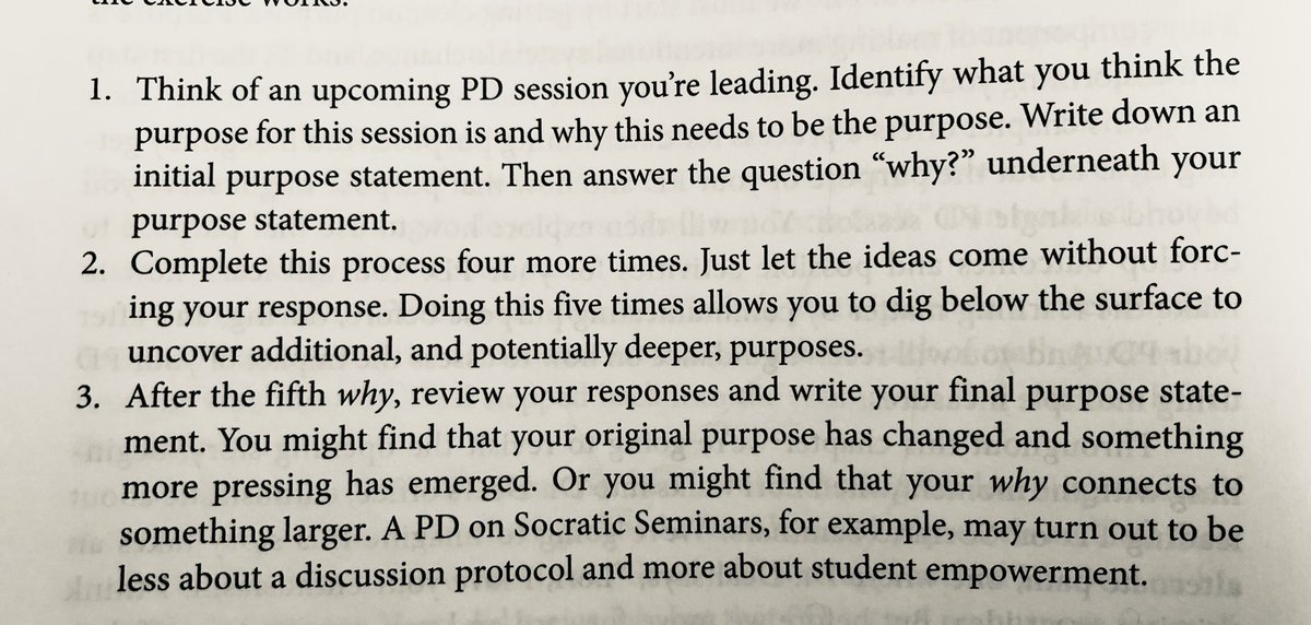 CarrieWihbey's tweet image. Thinking about transformational PD: it must have a clear purpose. Loving this “five whys” activity to help brainstorm purpose from @brightmorningtm and @lcctchr