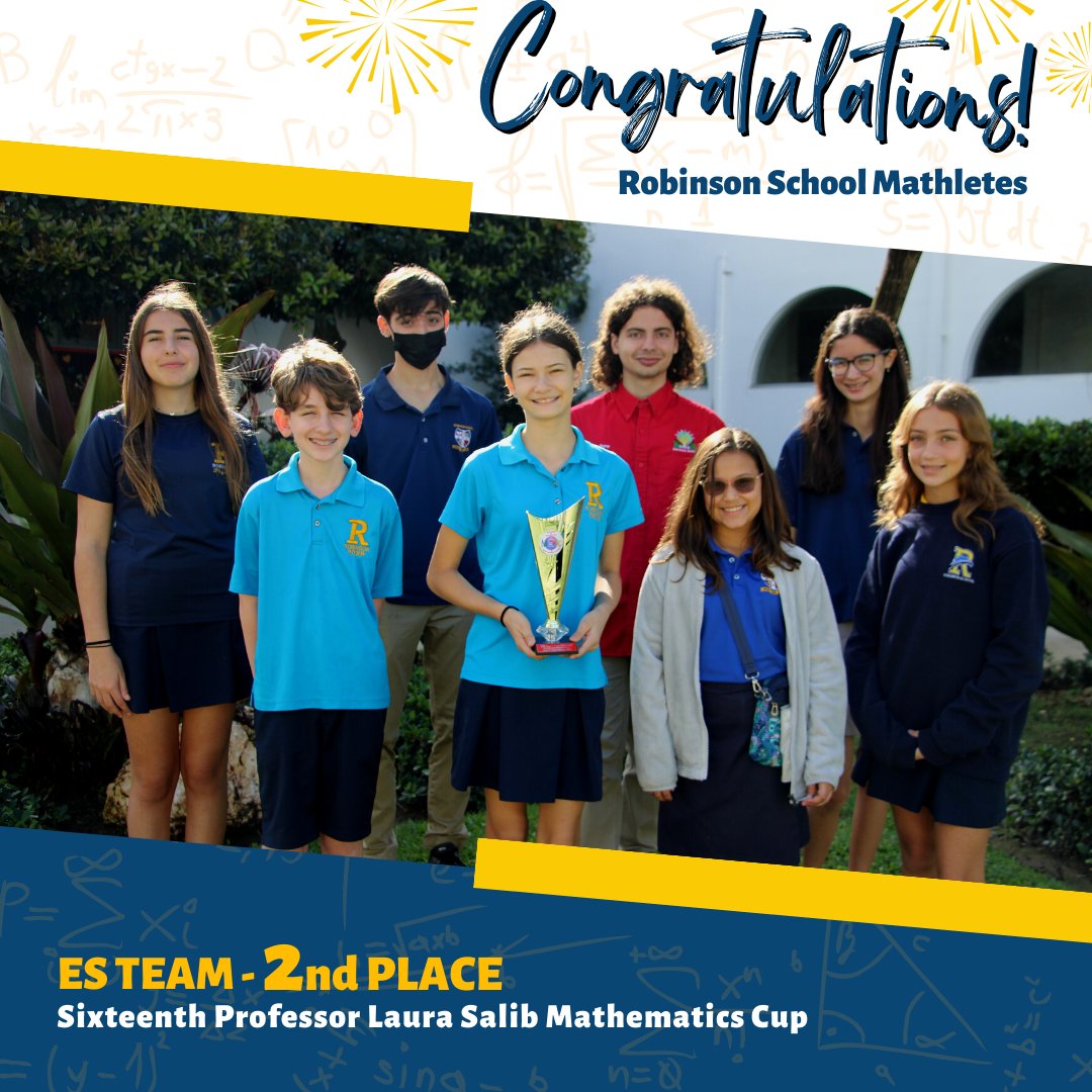 Congratulations to our Math Team and their coaches on an outstanding performance at the 16th Professor Laura Salib Mathematics Cup. A special recognition goes out to our Elementary School team for bringing home the 2ND PLACE cup! 👏👏👏#TheRobinsonDifference #StudentSuccess #Math