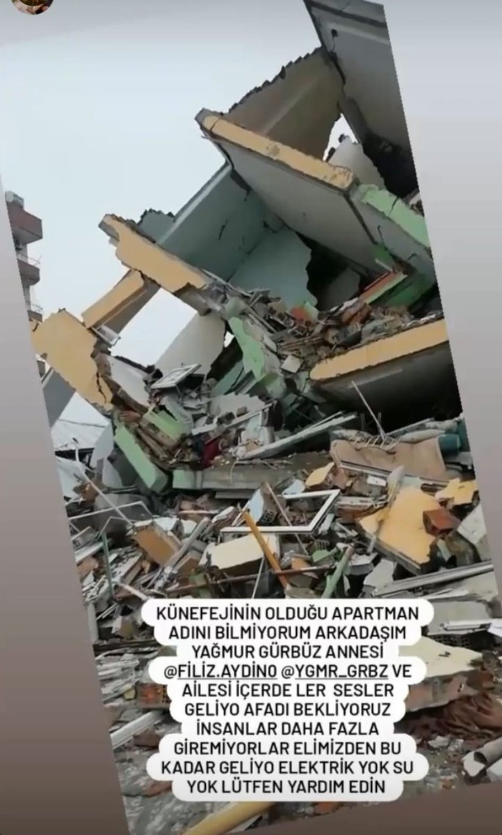 Kardeşimin eşi, ailesi ve yeğenim buradalar.
Mustafa Kemal Mahallesi İskenderun Allah rızası için yardım edin...
<a href="/AFADBaskanlik/">AFAD</a> #deprem <a href="/ahbap/">Ahbap</a>