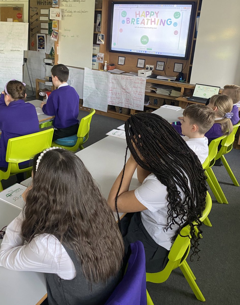 BirchwoodCE's tweet photo. Year 5 enjoyed their second session of @myHappymind_ where we practised happy breathing. The children have said they are going to try and use this technique this week when they are feeling anxious or scared. #bcepsyear5 #bcepspshe https://t.co/tvYLWazPVj