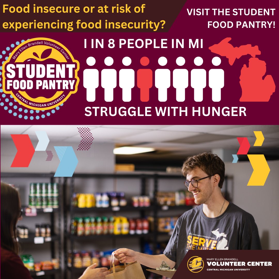 Food insecurity and hunger can be a barrier to student success. The Student Food Pantry is here to help with that. Learn more at cmich.edu/foodresources