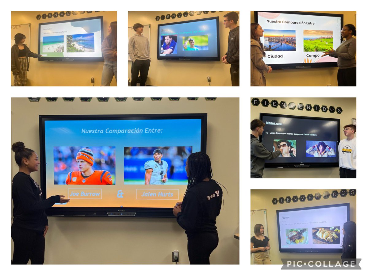 Profesora_Page's tweet photo. Presentaciones de comparaciones! Ss making comparisons between two people/things and presenting their findings to the class en español! 👏🏻 #presentationalcommunication #másque #menosque #tancomo @hilltopspartan @MrsKCrawshaw https://t.co/gYjrp3jTBR