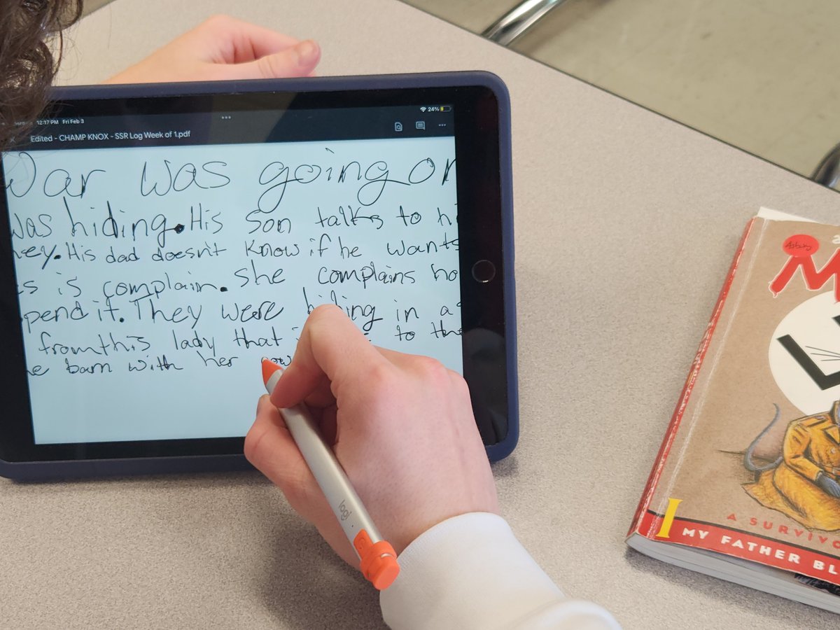 ccsdtechs's tweet photo. Check this out! Students in Ms. Asbury's English class
are using Logitech crayons to authentically interact with digital texts on their iPads. 
Highlighting, annotating, and note-taking just got better!  @CCS_District @meredithedtech @McKinleyPups https://t.co/Tbn0w5x7EY