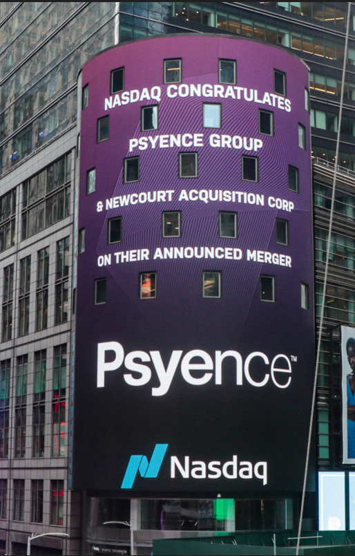 PsyenceGroup's tweet photo. We are thrilled to have been featured on the iconic 
@Nasdaq tower in Times Square. This proposed transaction with Newcourt will enable us to execute our early-stage development program in #palliativecare. Congratulations to all at 
@Psyence for making this happen. https://t.co/ampn0ZqzGj