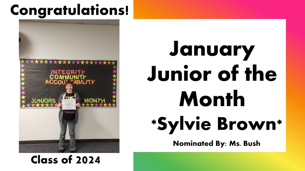 Congratulations Sylvie Brown for being selected as one of our Juniors of the Month for January! Keep up the great work!