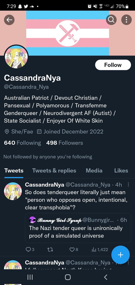 <a href="/anarchoboognish/">The Anarchist Turtle 🏴Ⓐ🔆🏳️‍⚧️</a> @Cassandra_Nya Imagine being excited about joining the fbi and the first thing they have you do is pretend to be this person