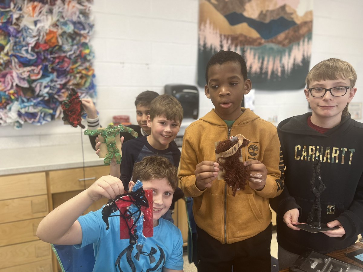 ChallengersMcA's tweet photo. Our fourth grade students are exploring with foil and plaster to create figure sculptures. We love seeing our students share their artistic talents! #KirbyONE40 #McAuliffeProud https://t.co/hjlVJhzT7t