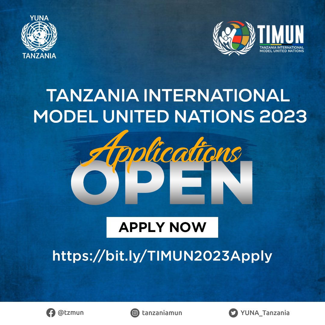 YUNA_Tanzania's tweet image. ‼️APPLICATIONS ARE OFFICIALLY OPEN‼️

Apply to be part of this year’s Tanzania international model of the UN (TIMUN23) conference through the link below. 

bit.ly/TIMUN2023Apply

Remember to share with your friends and colleagues for a chance to attend the conference. 

#yunatz