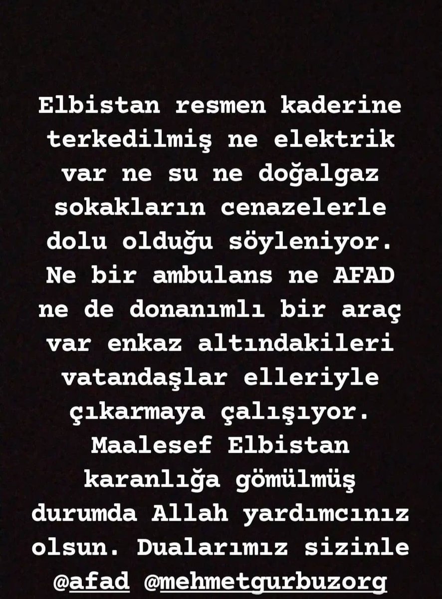 Elbistan'a ses olun
<a href="/DepremDairesi/">AFAD Deprem</a> 
<a href="/ElbistanBel/">Elbistan Belediyesi</a>