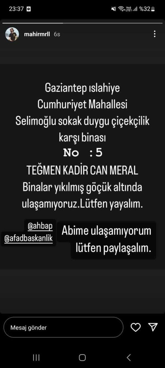 abyssoira1's tweet photo. #afaddeprem #AFAD #islahiye @Ahbap_Gaziantep @ahbap_gaun @AFADBaskanlik @AFADGaziantep https://t.co/aPgE6W0Xqn