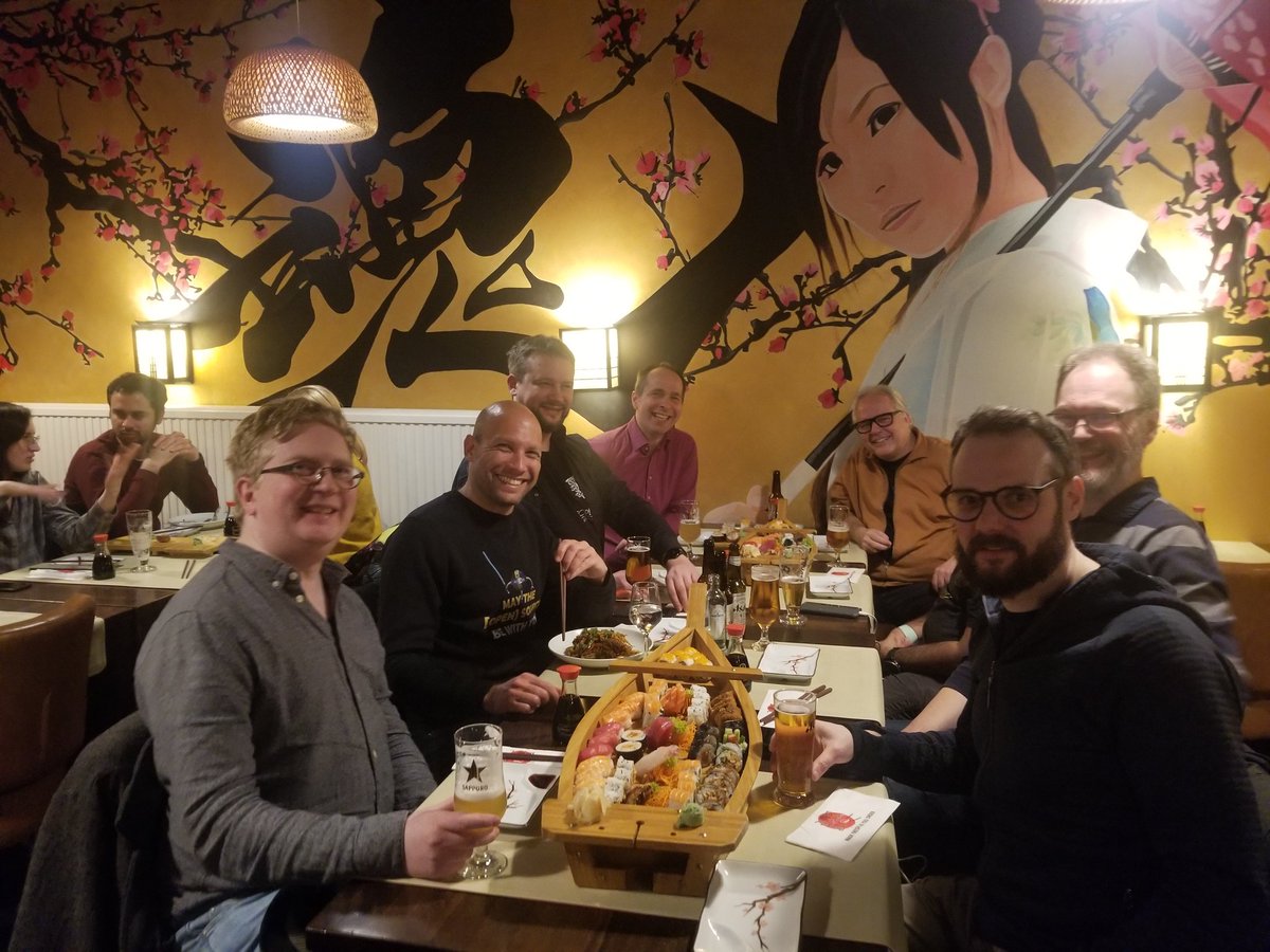 horovits's tweet photo. Apparently sushi 🍣 is a custom in @cfgmgmtcamp.
Trying out the Titanic version with @loweschmidt @kraaakan @MickeNimell @moegyver @_MarkoB @naadirjeewa @ulfmansson https://t.co/arqYsKkM0a
