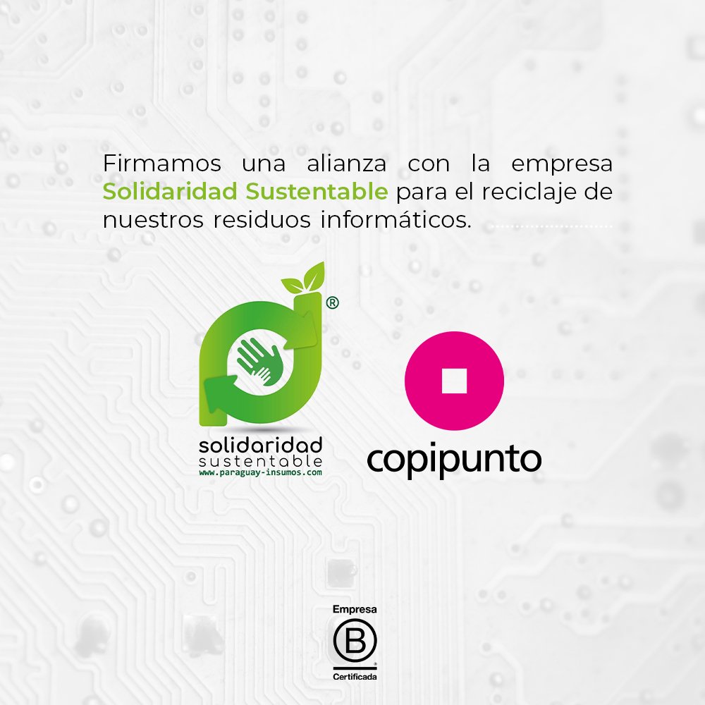 Firmamos una alianza con "Solidaridad Sustentable" quienes serán encargados de la gestión de reciclaje de nuestros equipos informáticos en desuso ♻️

Con esta acción nos comprometemos a cuidar el medio ambiente a través de la gestión adecuada de basura electrónica.