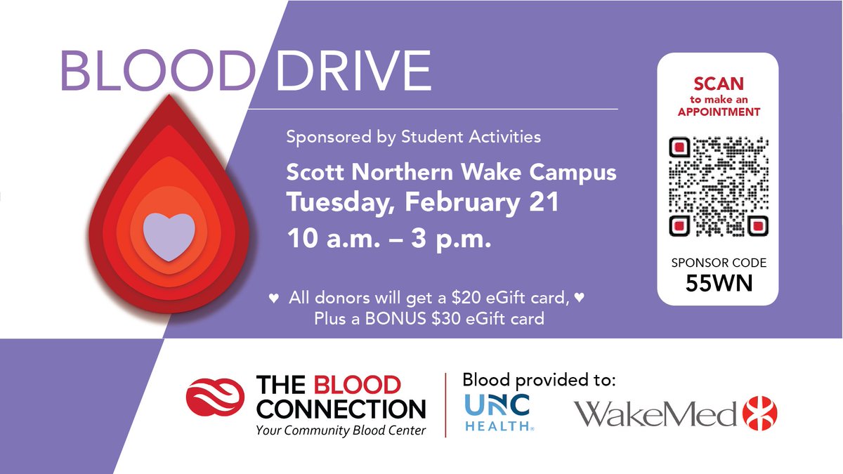 wtccstudents's tweet image. We are happy to partner with @BloodConnection this month providing you the opportunity to give blood at a @waketech campus that is most convenient for you! Hero&apos;s don&apos;t just wear capes, they give blood too! ❤️