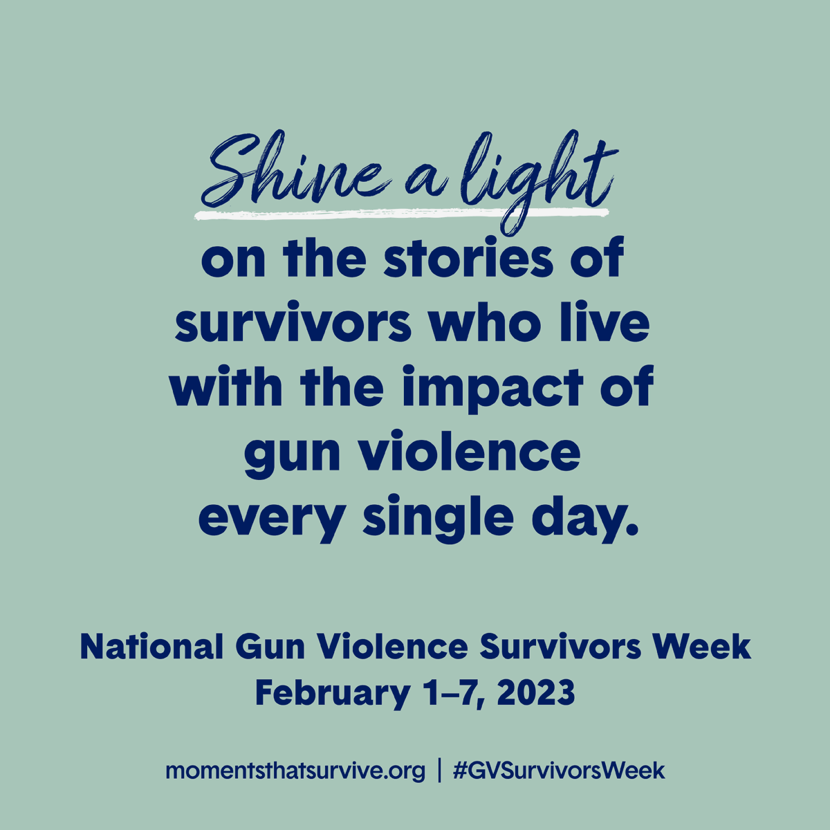 It’s National Gun Violence Survivors Week—Feb. 1-7—a time to lift up the stories of gun violence survivors who live with the devastating impact of gun violence every single day. Read and share survivors’ stories at momentsthatsurvive.org. #GVSurvivorsWeek