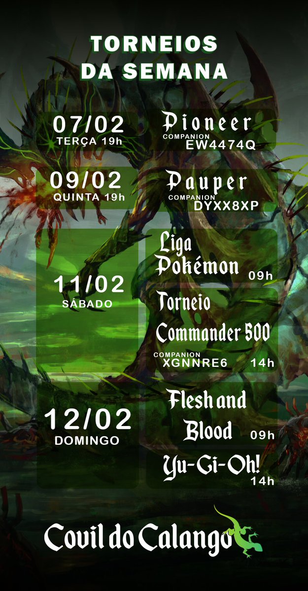 Se liga na agenda de torneios dessa semana🦎⚔️🦎