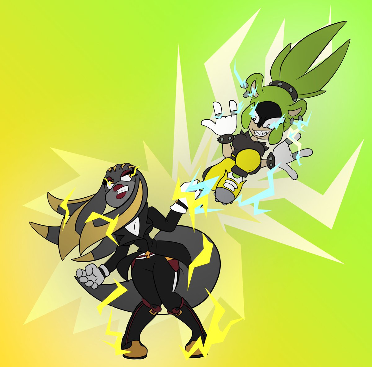 here's a little gift for <a href="/KosmaKaluha/">⚡️Kosma™️ CEO of No Nose Gang</a>, a little electrifying battle!

a bit out of practice and first time I've drawn Surge so, didn't come out as good as I hoped, but I still think it looks great~!