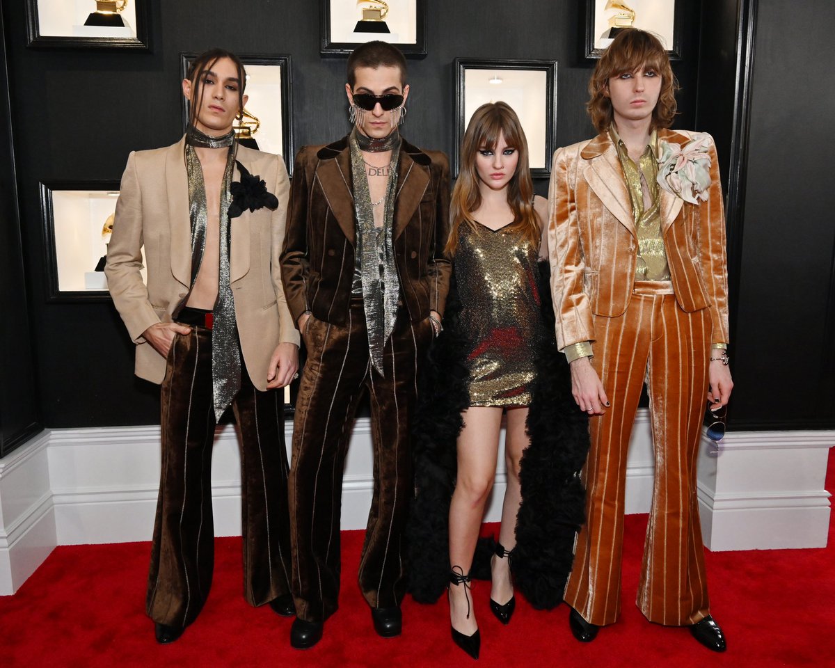 At the 2023 #GRAMMYs, @thisismaneskin wore a selection of custom Gucci looks as nominees for Best New Artist. #Måneskin #GucciTailoring #GucciEyewear