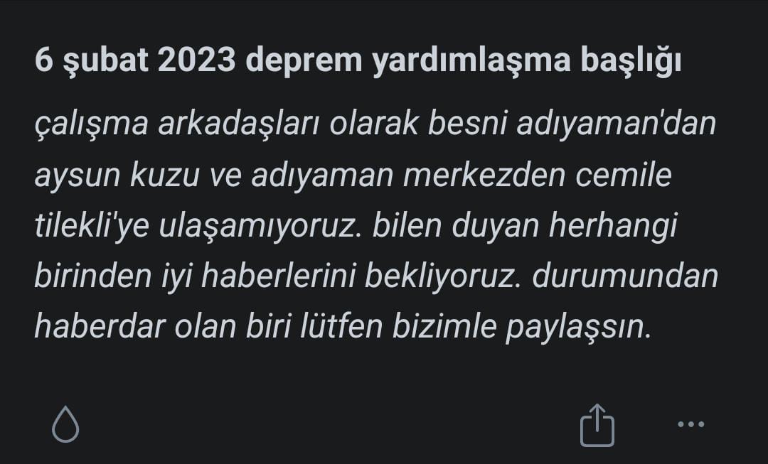 ____raabia's tweet photo. Arkadaşlarımıza ulaşamıyoruz lütfen paylaşalım! 
#deprem #ADIYAMAN #adiyamandeprem #BESNİ #besnideprem https://t.co/VBjRGbcoq1