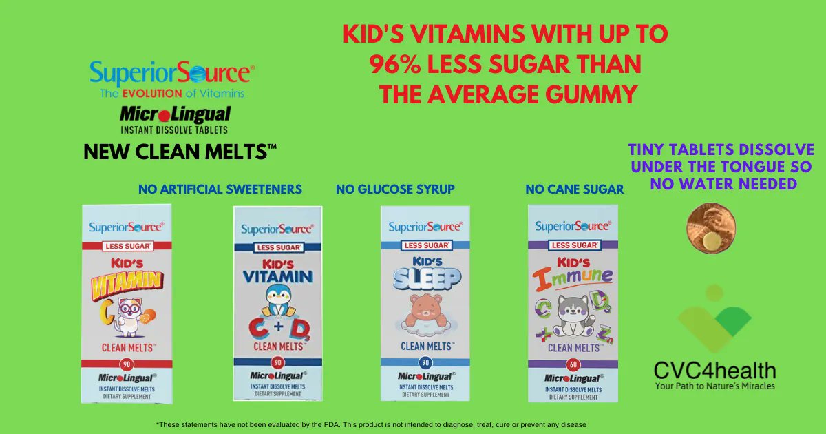 Kids need vitamins to help with their health, and Superior Source kid's vitamins have no artificial sweeterners, cane sugar or glucose sugar with up to 96% less sugar than the average gummy. buff.ly/3tGUAOB #sugar #vitamins #supplements #kids #Children #gummys