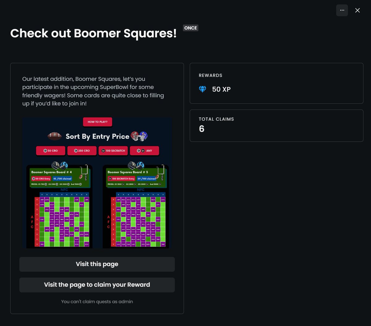 BoomerSquadNFT1's tweet image. #BoomerSquad Make sure to check out the #BoomerSquares! With the #SuperBowl coming up, easy way to get on the action with both CRO or $Scratch options! Couple of cards almost filled up

We also have a @crew3xyz quest up! Complete for prizes and $Scratch🔥

crew3.xyz/c/boomersquad/…